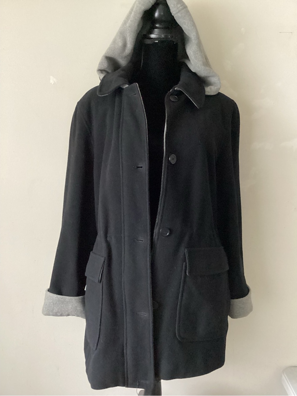 London Fog Black Hooded Women's Coat with Gray Lining